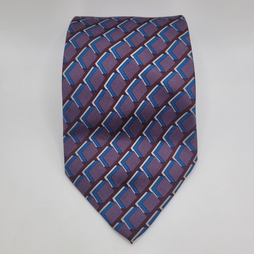 Vintage Pierre Balmain Tie Purple Geometric Print Silk Necktie Handmade Abstract